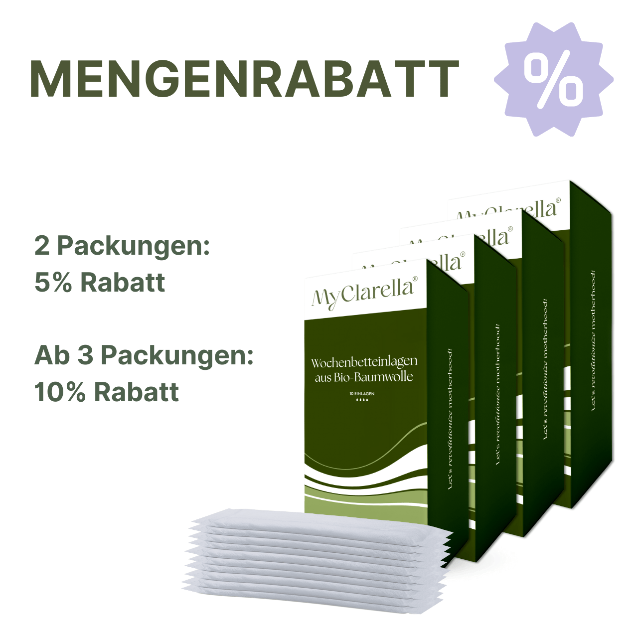 Wochenbetteinlagen "sensitive" aus Bio - Baumwolle (10er Pack) - MyClarella