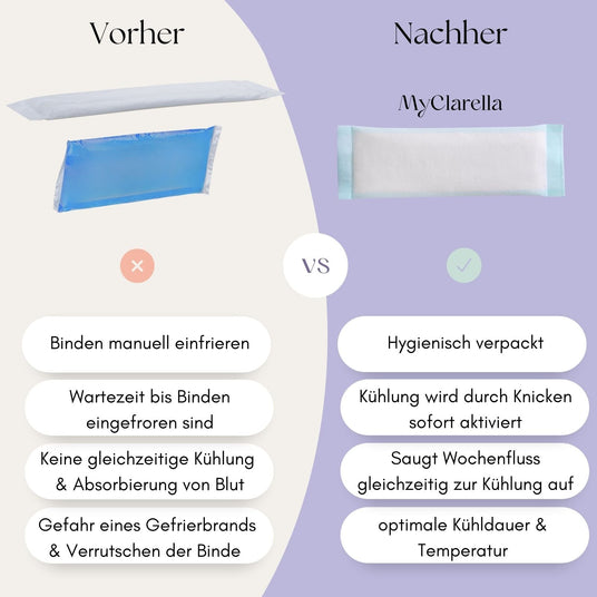 Wochenbett-Kühlbinden absorbierend & selbstkühlend (4er Pack) - MyClarella